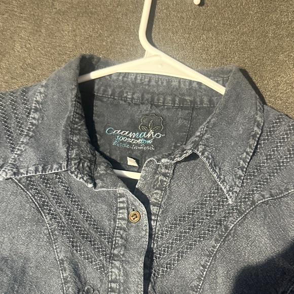 Large 100% Cotton Blue Denim Button-Up Shirt Boho tribal vibes super cute - Picture 12 of 17